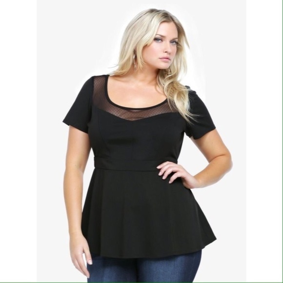 black mesh peplum top